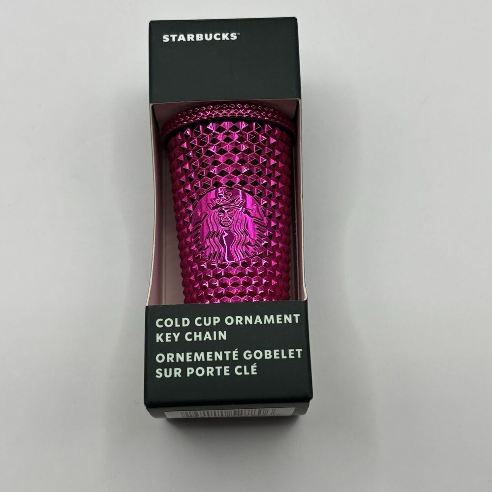 Starbucks 2022 Mini Christmas Studded Tumbler Ornaments Key Chain PINK